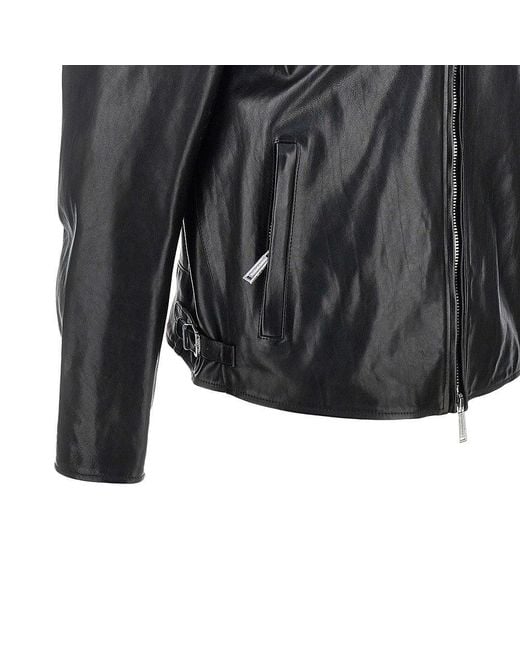 DSquared² Black Leather Biker Jacket for men