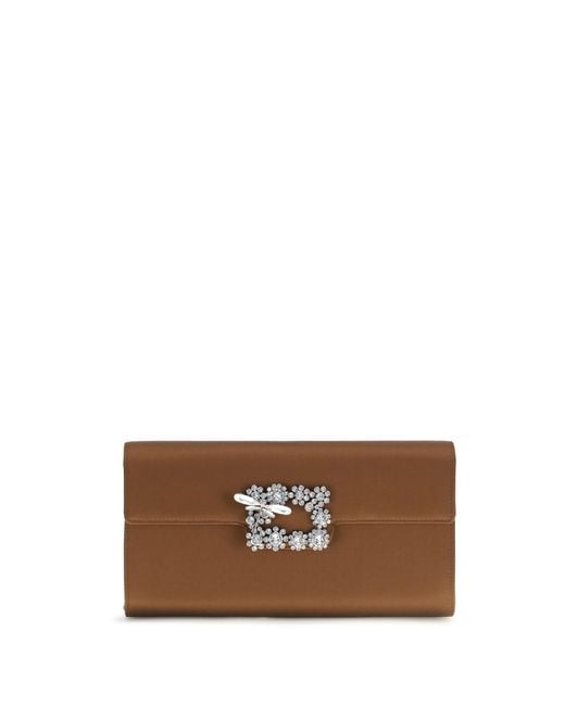 Roger Vivier Brown Efflorescence Satin Clutch