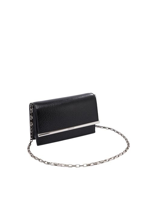 McQueen Black Leather Mini Cross-Bar Clutch
