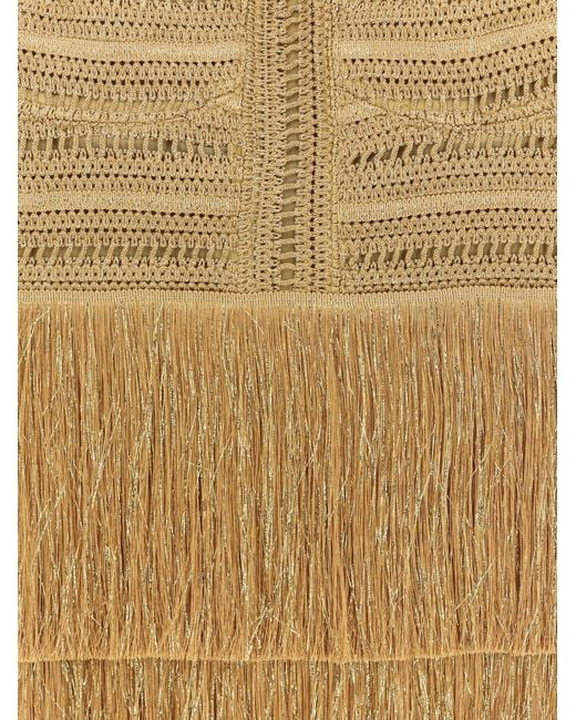 PATBO Metallic Long Dress With Embroidered Courset And Fringes