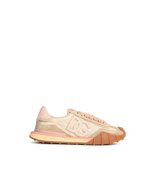 Dolce & Gabbana Natural 'Dg Athletic' Ivory And Fabric And Leather Sneakers