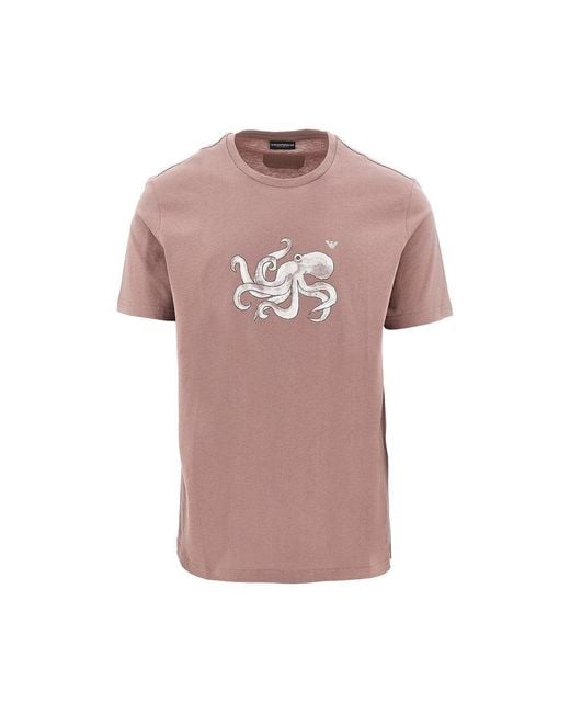 Emporio Armani Pink Sea Animals Print Swimwear T-Shirt for men
