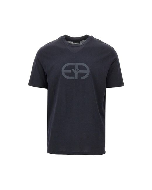 Emporio Armani Blue Logo Print Lyocell-Blend T-Shirt for men