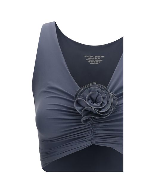 Magda Butrym Blue Ruched Flower Top
