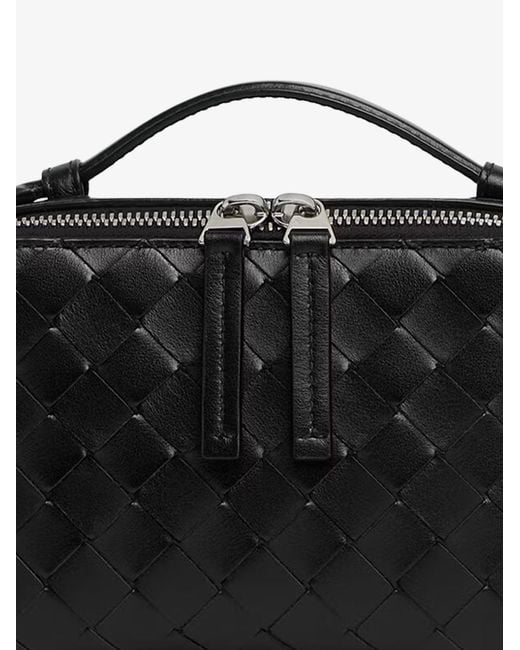 Bottega Veneta Black Leather Clutch Bag With Intrecciato Motif for men