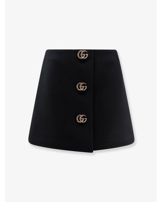 Women's Black Wool Crepe Skirt With Double G Button