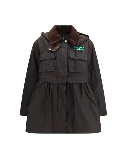 Barbour Black Waxed Peplum Jacket Rustic Tartan