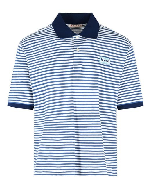 Marni Blue Two-Tone Linen Blend Polo Shirt for men