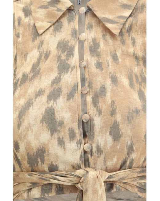 Ganni White Printed Marl Mesh Tie Blouse