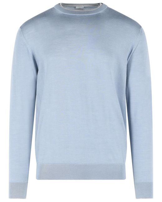 Eleventy Blue Light Wool And Silk Yarn Sweater for men