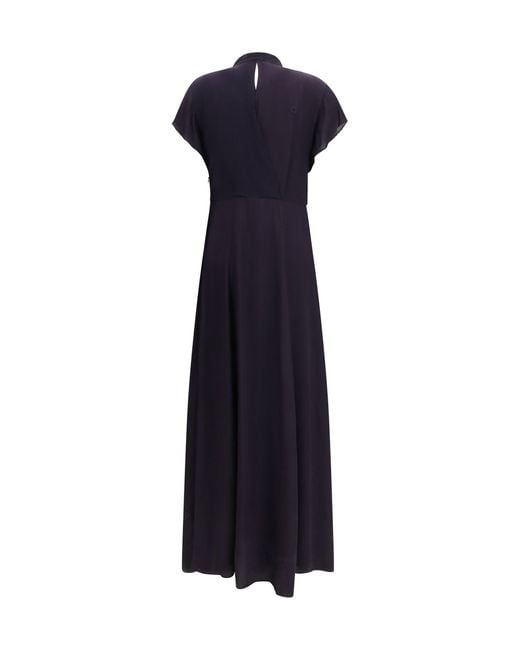 Forte_forte Blue Forte_Forte Crêpe De Chine Dress With Iris Velvet Embroidery