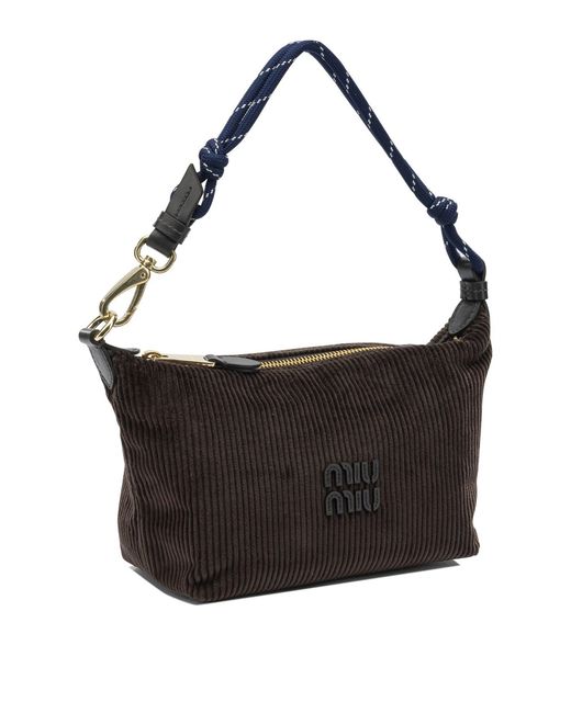 Miu Miu Black Velvet Shoulder Bag With Logo