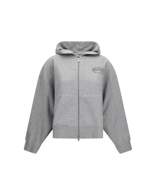 Ganni Gray Cotton Zip-Up Hoodie