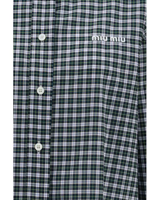 Miu Miu Blue Checked Embroidered Shirt