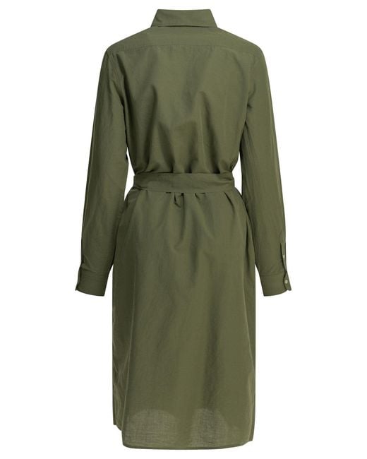 Polo Ralph Lauren Green Chemisier Midi Dress With Logo