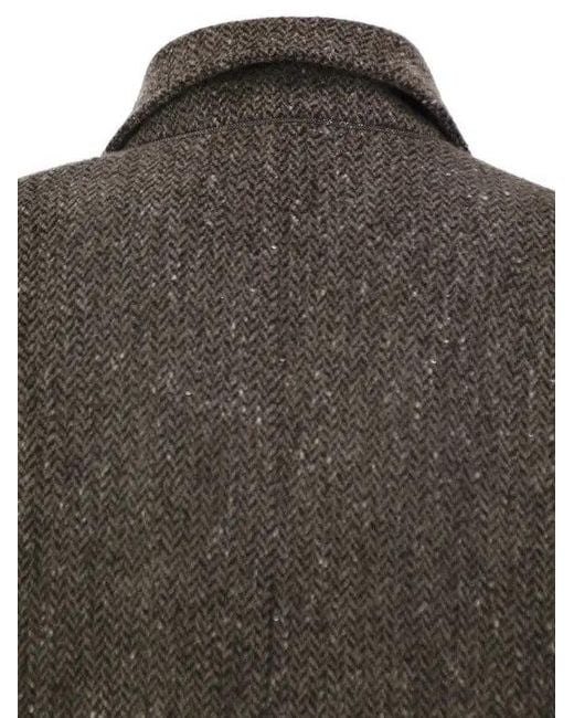 Brunello Cucinelli Black Double-Breasted Tweed Coat