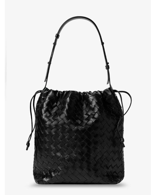 Bottega Veneta Black Bucket Intrecciato Biblioteca Leather Shoulder Bag for men