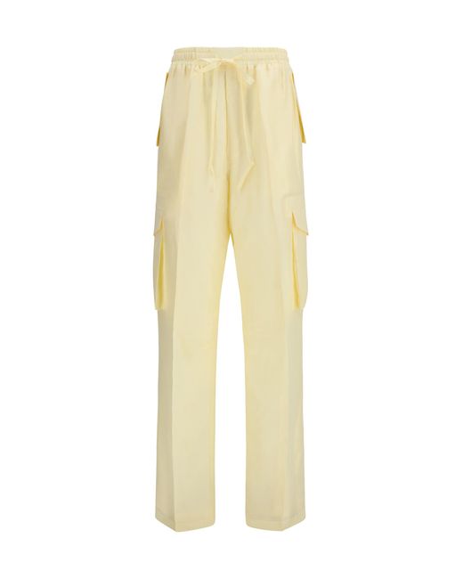 Women's Yellow Silk Cargo Trousers