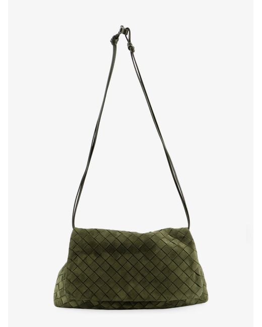 Bottega Veneta Green Suede Giorno Shoulder Bag With Intrecciato Pattern