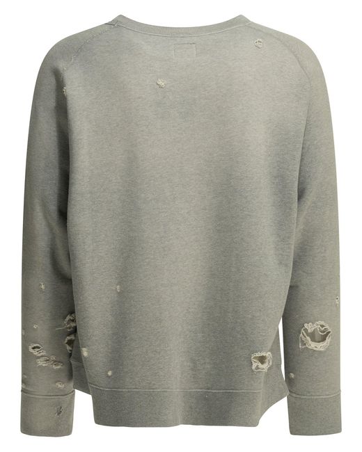 Needles Gray Deconstructed Cotton Crewneck Sweatshirt
