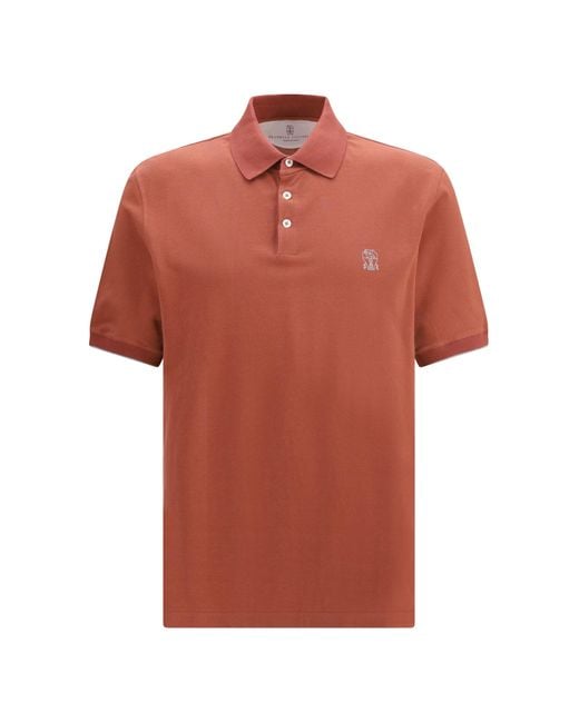 Brunello Cucinelli Orange Cotton Polo Shirt for men