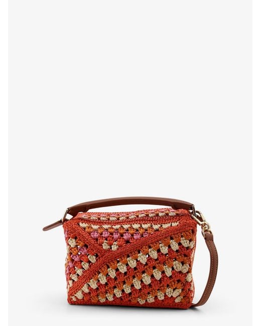 Loewe Red Paula's Ibiza Puzzle Edge Crochet Handbag