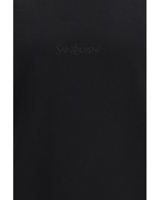 Saint Laurent Black Cotton Jersey T-Shirt With Embroidered Logo for men