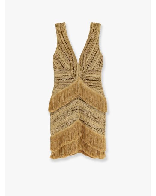 PATBO Metallic Pampas Mini Dress With Embroidery And Fringes