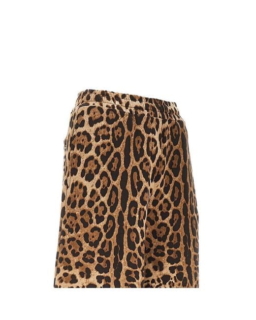Dolce & Gabbana Natural Wide-Leg Pants With Leopard-Print