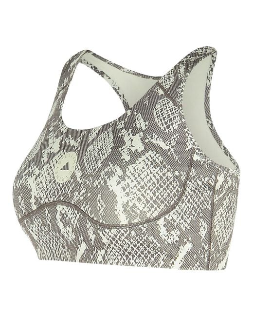 Adidas By Stella McCartney Gray Snake Print Polyester Blend Sporty Top