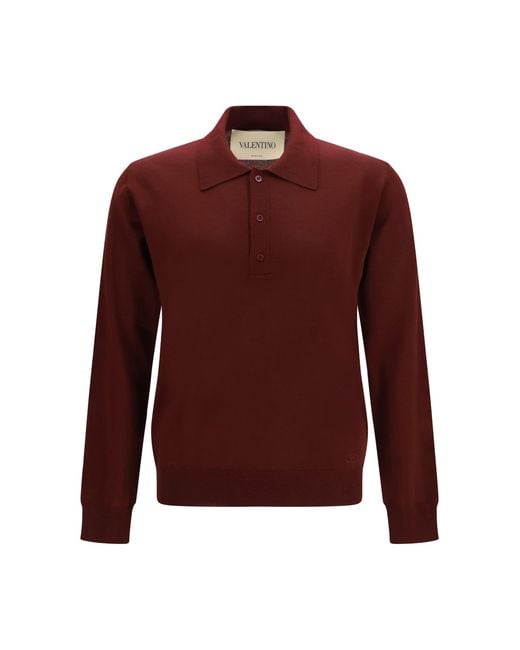 Valentino Red Long-Sleeve Wool Polo Bordeaux for men
