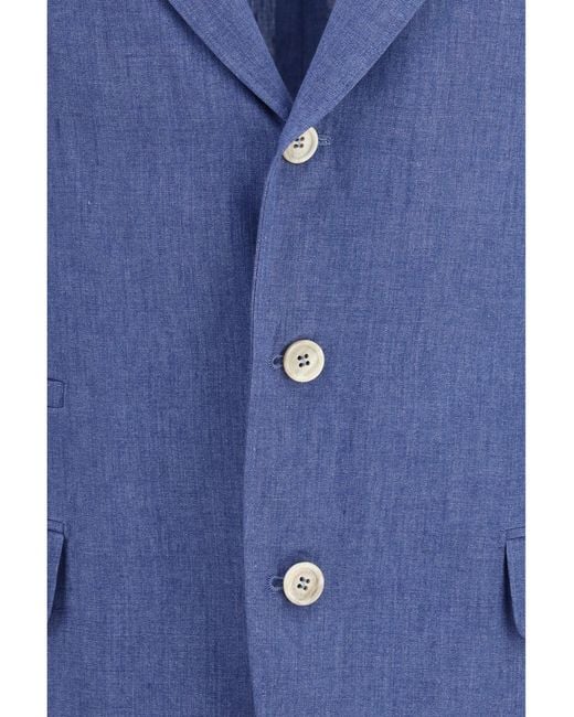 Brunello Cucinelli Blue Deconstructed Single-Breasted Jacket for men