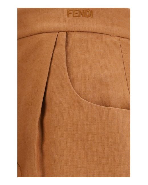 Fendi Brown Balloon Trousers Cotton-Linen