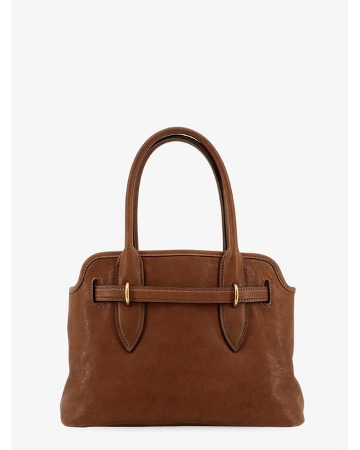 Miu Miu Brown Aventure Leather Handbag With Embossed Lettering Logo