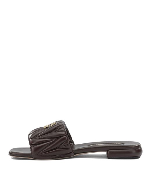 Miu Miu Brown Matelassé Leather Slides