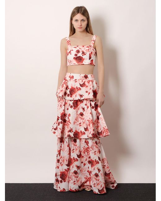 ACTUALEE Red Cropped Top Cotton-Linen