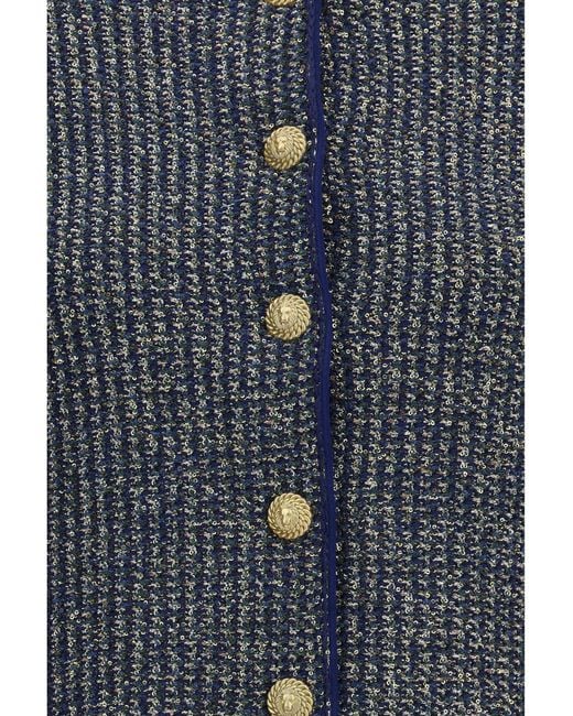 Balmain Blue Quilted Sequin Cardigan With Decorative Buttons