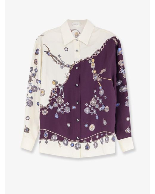 Versace Purple Printed Silk Twill Shirt