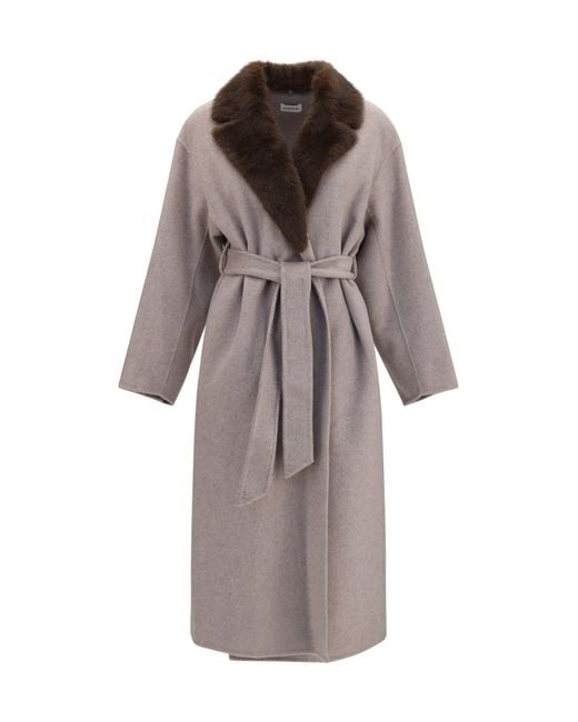 P.A.R.O.S.H. Gray P.A.R.O..H. Wool Coat With Fur Collar And Belt