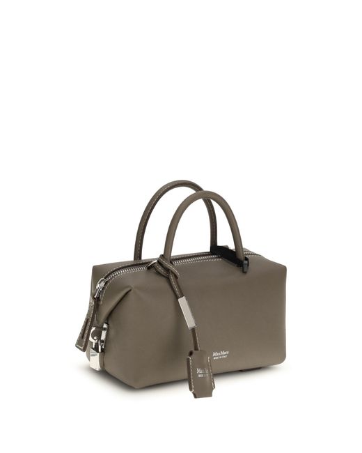 Max Mara Gray Holdalls Leather Handbag