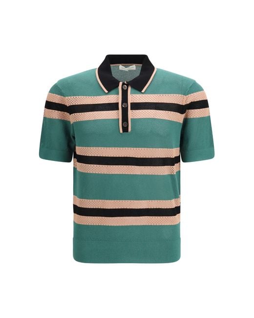 Dries Van Noten Green Striped Polo Shirt for men