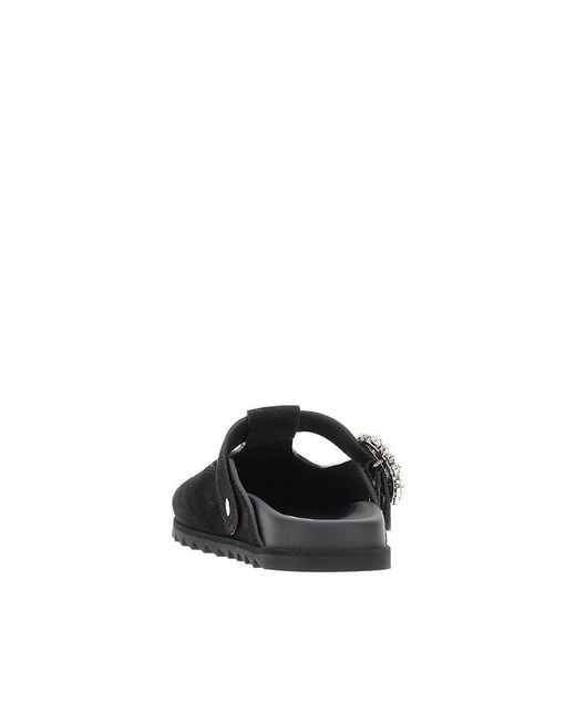 Roger Vivier Black 'Slidy Viv' Suede Leather Mules