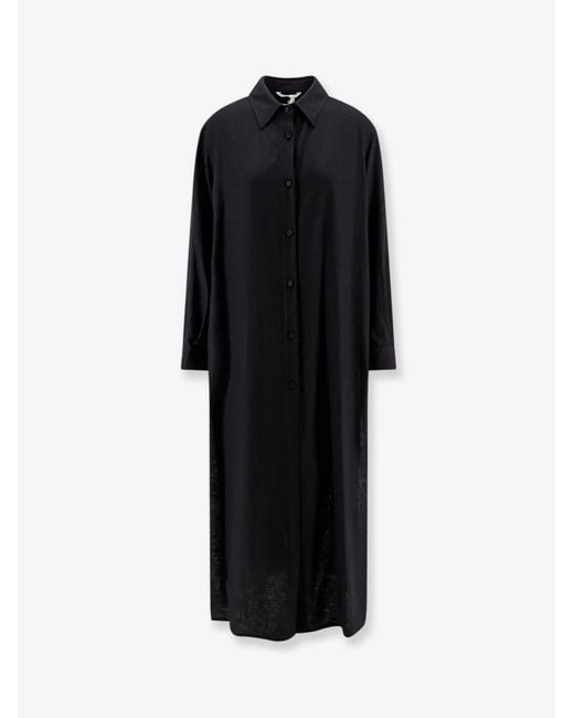 Hevò Black Arigliano Viscose And Linen Chemisier Dress