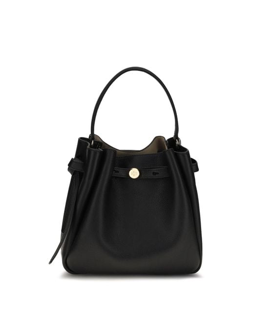 Tory Burch Black Romy Hammered Leather Bucket Bag