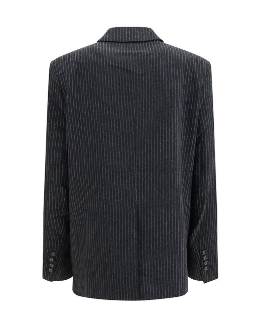 Ganni Black Pinstripe Wool Blazer Phantom