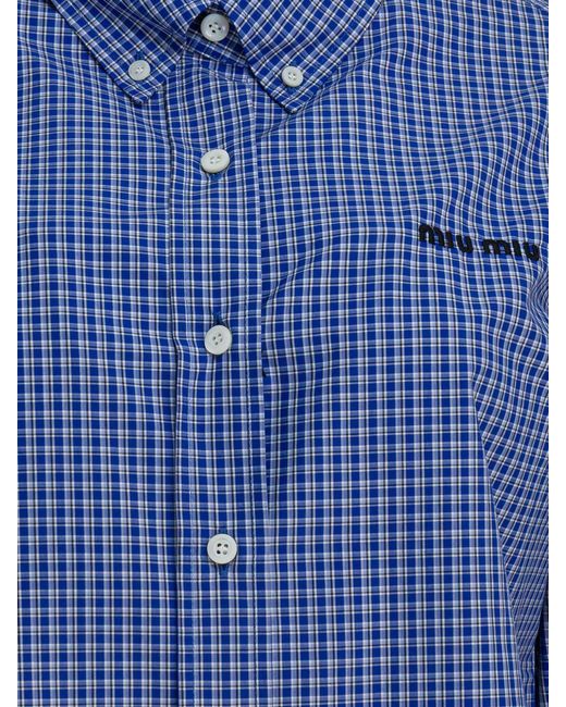 Miu Miu Blue Cotton Shirt With Logo