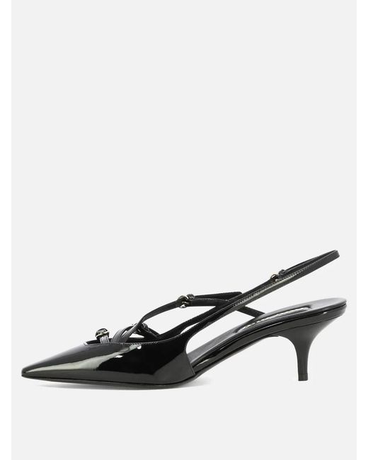 Miu Miu Black Patent Leather Slingback Pumps With Buckles 55Mm
