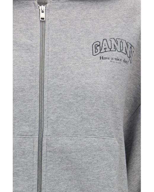 Ganni Gray Cotton Zip-Up Hoodie