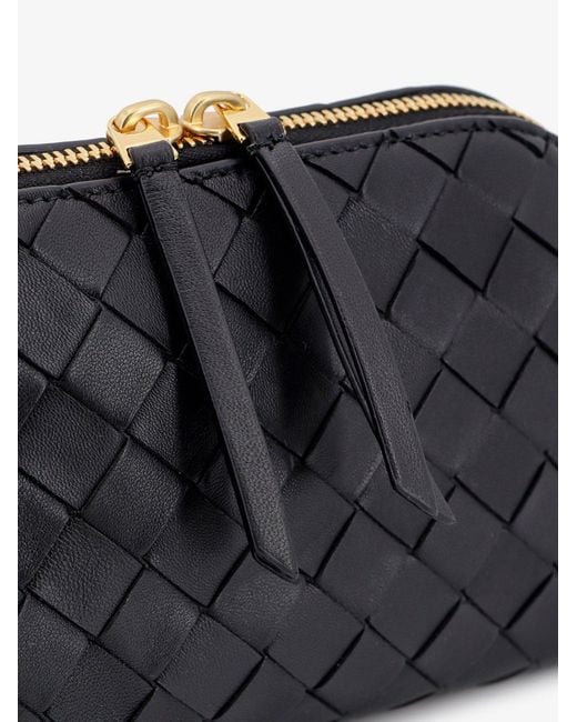 Bottega Veneta Black Leather Shoulder Bag With Intrecciato Motif