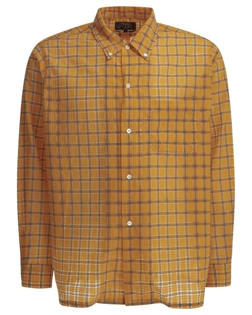 Beams Plus Brown Open Db Nylon Airy Plaid Nylon Casual Shirt